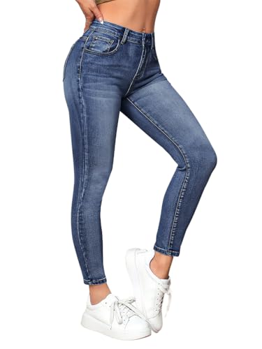 Tomwell Jeggings Femme Taille Haute Jean Skinny Elastique Rétro Jeans A Bleu M