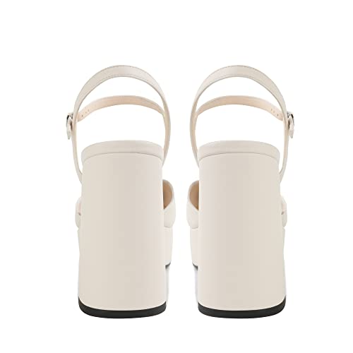Modatope Platform Sandals For Women White Platform Heels Close Toe Ankle Strap Pumps Womens Chunky Heels Pumps Size 10 #TOP6