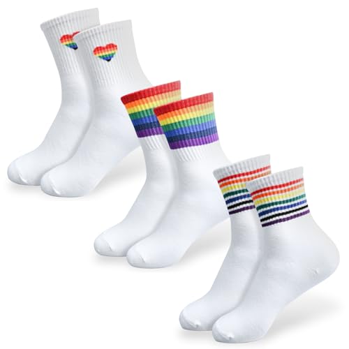 mtuihfo 3 Paar Regenbogen Socken, Pride Socken für Damen und Herren Bunte Unisex Crew Tennissocken für LGBTQ Party Accessoires