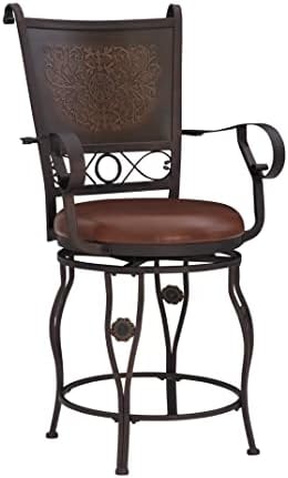 Powell Company Big & Tall Copper Stamped Back Arms by Powell Big and Tall Counter Stool, 24" Seat Height, brown