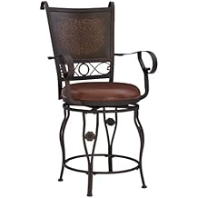 Powell Company Big & Tall Copper Stamped Back Arms by Powell Big and Tall Counter Stool, 24" Seat Height, brown