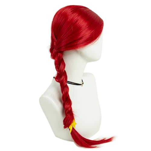 Image of H&Bwig Long Red Braided Wig with Yellow Bow for Women Cowgirl Costume Wig Middle Part No Bangs Heat Resistant Synthetic Wig for Halloween Cosplay Party