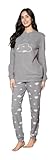 BIRIKKINA Pigiama Donna Invernale in Caldo Jacquard Pigiama Donna Felpato (IT, Testo, XL, Regular, Regular, 25018 Grigio)