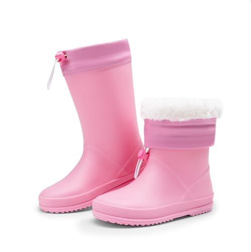 DREAM PAIRS Kids Rain Boots Boys Girls Lightweight Boots Waterproof Easy-on Outdoor Playing Rain Boot Unisex-Child,Size 4 Big Kid,All Pink,SDRB2401K