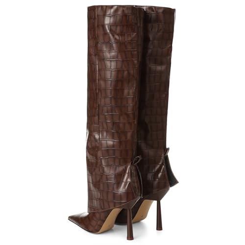 Oiamenne Knee High Boots Women's Fold Over Boots Pointed Toe Stiletto Heel Tall Boots Slip On Sexy Long Boots Fashion Dress Boots for Women2