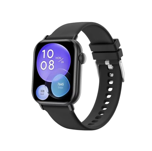 Smart Watch Fitness Monitor SLEP, Step Counter, Waterproof Smartwatch with Silicone Band for Men & Women (Black)