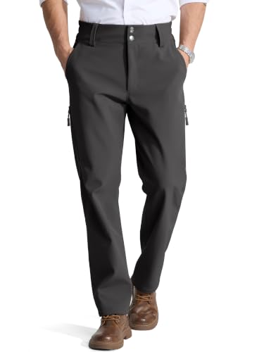 Men's Warm Windproof Winter Fleece Lined Pants (Black 34W x 34L)