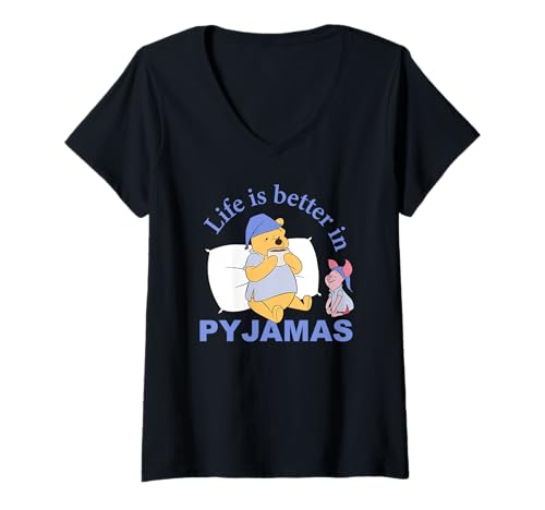 Womens Disney Winnie the Pooh Life Is Better In Pyjamas Sleepover V-Neck T-Shirt