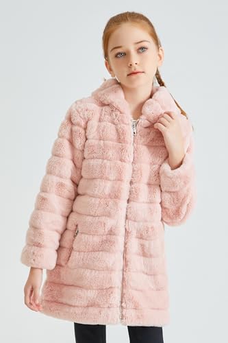 Giolshon Girls Faux Fur Fleece Jacket Sherpa Fuzzy Hoodie Winter Coat with Full Zip Fluffy Outerwear 21692