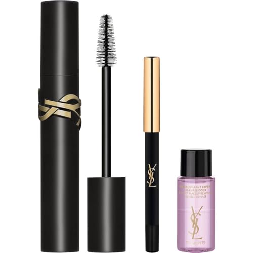 Yves Saint Laurent YSL – Lash Clash Mascara Set – Lash Clash Mascara Volume Extreme No1 Black 9 ml + Dessin Du Regard Waterproof Eye Pencil No1 Noir Effronté + Bi Phase MakeUp Removedor 8 ml