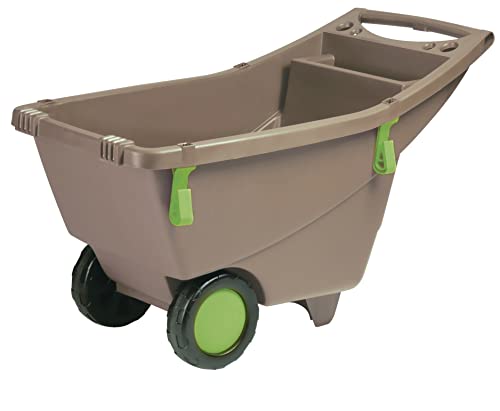EDA - Brouette de Jardin - Grande Contenance de 140 L - Poignée Confortable - Vide-Poche et Porte-Outils - Taupe et Vert