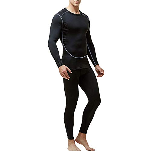 Men's Thermal Underwear Set, Base Layers Winter Gear Compression Long Johns with Fleece Lined for Skiing Black