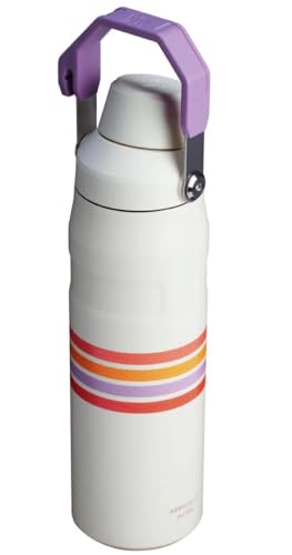Image of Stanley Varsity IceFlow Aerolight Fast Flow Water Bottle 24 oz | Angled Spout Lid | Lightweight and Leakproof for Travel and Sports | Insulated Stainless Steel | BPA-Free (Cream Lilac Stripe)