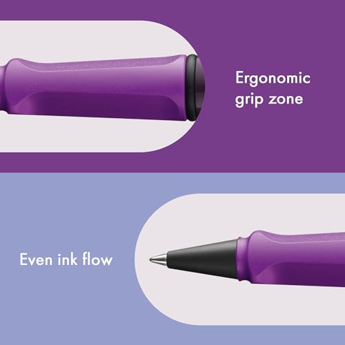 Image of Lamy safari violet blackberry - Rollerball Pen with ergonomic grip & line width M - for pleasant long writing - made of robust ASA plastic - including rollerball refill M 63 in black