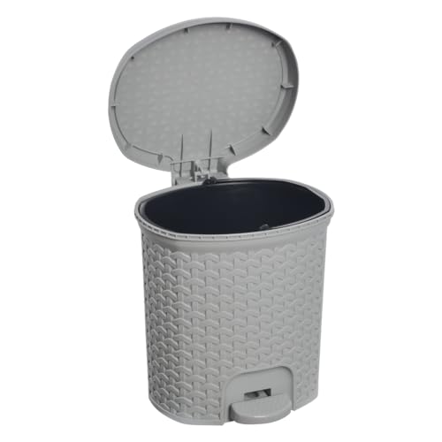 Image of keeeper Multi-Purpose bin with lid, Rattan Design, Capacity 5.5 L, Size 22.5 x 24 x 26 cm, Nordic Grey