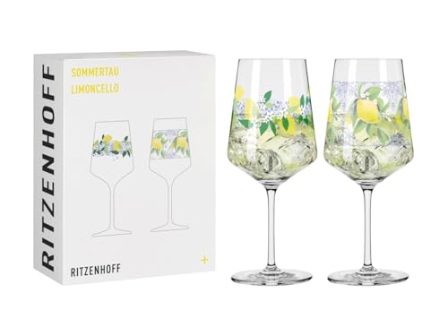 RITZENHOFF 2931021 Limoncello Glass 500 ml Set of 2 Summer Dew Series for Aperitif with Dolce Vita Motif Made in Germany