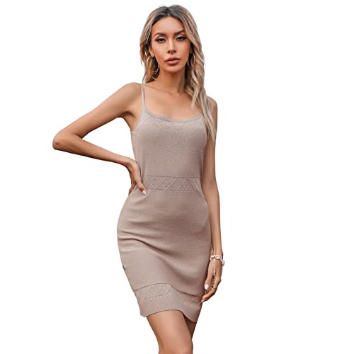 LXYYSG Freizeitkleider Abendkleider Cocktailkleider Partykleider Businesskleider Kleider Einfarbiges Sling-Strickkleid Mid-Waist-Pullover Kurzer Rock Bequem Und Modisch A,XL Cover