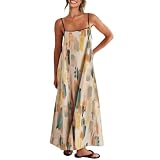 Shy Velvet Women's 2026 Summer Linen Maxi Dress Contrast Spaghetti Strap Dress Backless Casual Party Beach Dresses