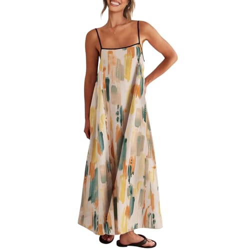 Shy Velvet Women's 2026 Summer Linen Maxi Dress Contrast Spaghetti