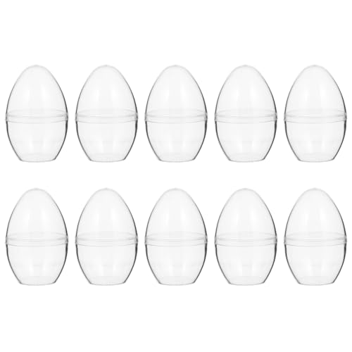 Amosfun 10pcs Clear Plastic Fillable Ball Ornament Egg Shape DIY Plastic Ball Bath Crafting Mold for Easter Wedding Party Decorations