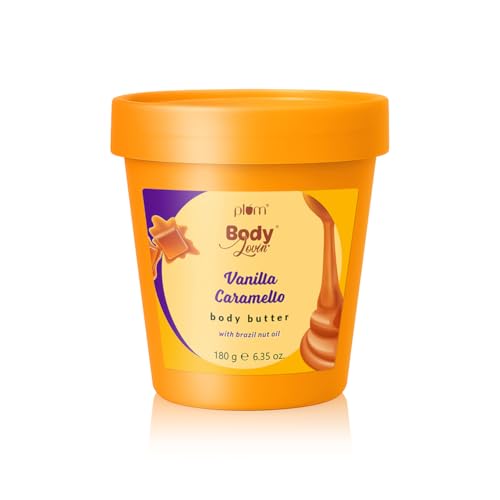 Image of Plum BodyLovin' Vanilla Caramello Body Butter | Shea Butter & Brazil Nut Oil for Deep Moisturization | Non-Greasy & Lightweight | Buttery Soft, Smooth & Moisturised Skin | For Dry To Very Dry Skin | Vanilla & Salted Caramel | 180gm