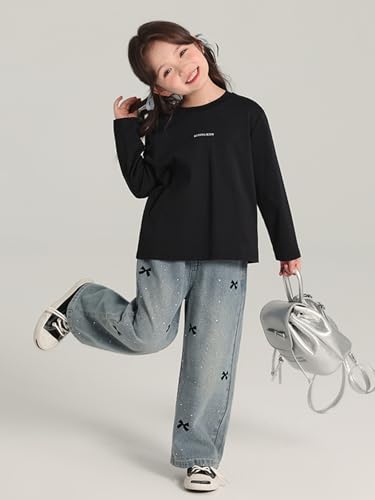 Image of 2026 Premium Girls Long Sleeve Crew Neck T-Shirt, Cotton Blend, Buding Kids Print, Casual Style