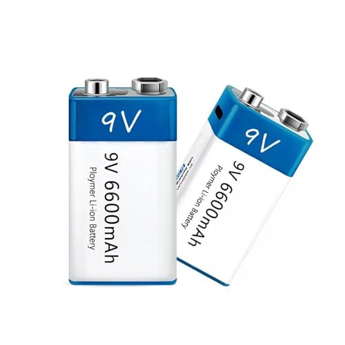 SSCYHT 9V Rechargeable Lithium Battery High Capacity 9V 6600mAh Li-ion Battery with USB Charging Cable for Smoke Alarms/Multimeters/Microphones/Toys Backup Battery,2pcs 9v6600mah