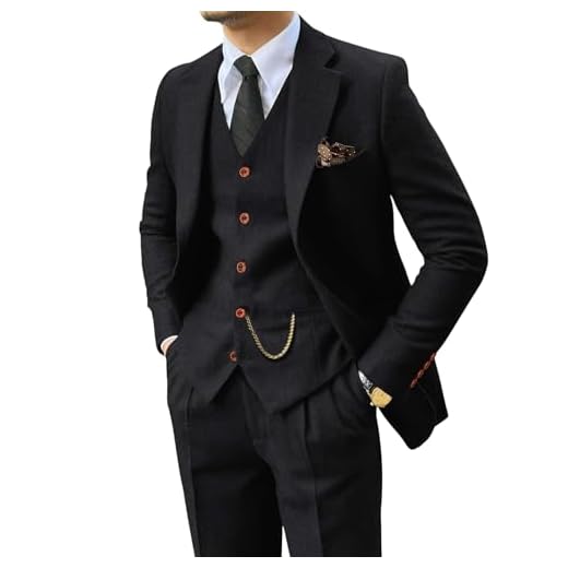 Wemaliyzd Terno masculino vintage, 3 peças, xadrez, espinha de peixe, para casamento, negócios, blazer e calça, Espinha de peixe preta, 50