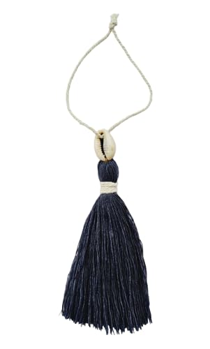 Image of Zippy Flora Handmade Cotton Tassels with Cowrie Shells for DIY & Crafts Project, Pack of 10 (Dark Grey)