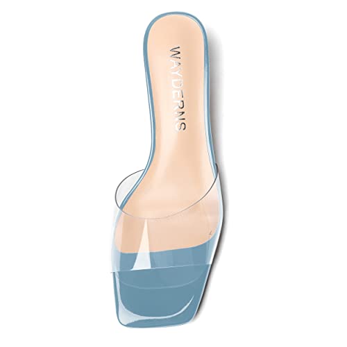 WAYDERNS Women's Clear PVC Open Toe Square Toe Slip On Solid Patent Fashion Work Kitten Low Heel Heeled Sandals 1.5 Inch3
