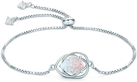 YUNKAI 925 Sterling Silver Opal Bracelet, Adjustable Bracelets for Women, Jewelry Gifts for Her Birthday Christmas Mothers Day