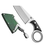 LEASUR Small Pocket Knife with Mechanical Arm and Wooden Sheath, Fixed Blade Knife For Keychain, Box Cutter, Fishing, Camping Tactical Knives, Cool Gadgets for Men (Green)