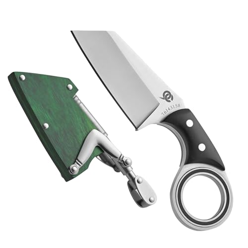 LEASUR Small Pocket Knife with Mechanical Arm and Wooden Sheath, Fixed Blade Knife For Keychain, Box Cutter, Fishing, Camping Tactical Knives, Cool Gadgets for Men (Green)