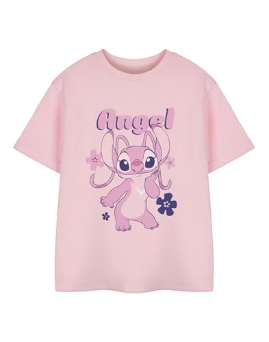 Disney Lilo & Stitch Girls Pink Short Sleeved T-Shirt | Angel Graphic Tee for Kids | Cute Stitch Character Top