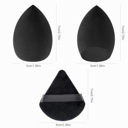 Lot de 6 Éponge de Maquillage avec 3 Houpette Triangle Noir, Eponges pour Fond de Teint Liquide et Poudre Libre, Réutilisables Accessoires Beauty et Outils set – vue 7