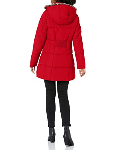Nautica Women's Heavyweight Puffer Jacket With Faux Fur Lined Hood, Red, Small #TOP1