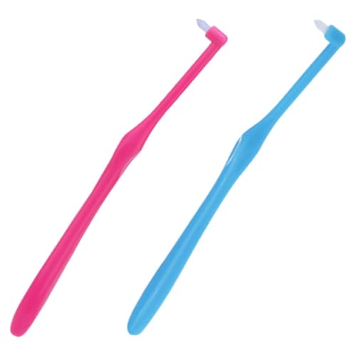 2-Pack Interspace Compact Soft Toothbrush - Single Tufted Gum Brush for Sensitive Gums & Deep Cleaning - Medium Gum Care - Precision Plaque Removal - Light Blue & Pink