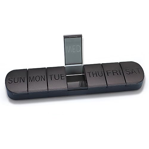 vgggrd Pastillero Semanal 1 Toma,Pastillero Semanal 7 Dias,Pastillero Diario con 7 Compartimentos Grandes,Organizador Pastillas y Dispensador Comprimidos para Viaje(Negro)