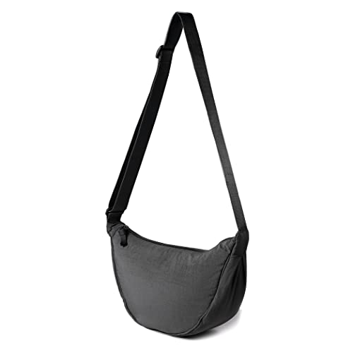 Nylon Crescent Crossbody Bag for Women Men Fanny Pack Crossbody Bag Dumpling Lightweight Travel Sling Bag (01-Black)