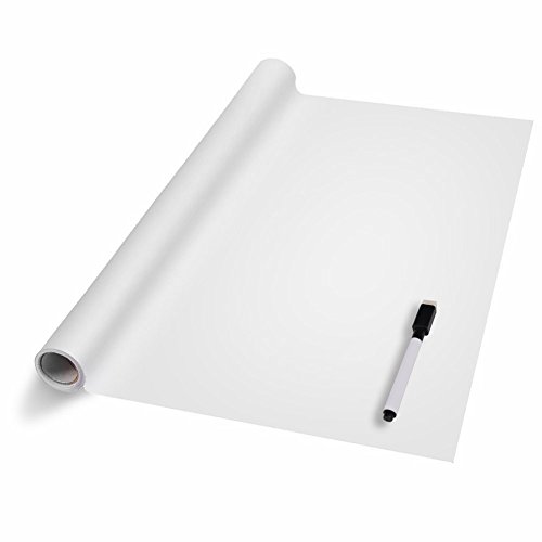 KINDAX - Adhesivo de pared autoadhesivo de borrado en seco, para la escuela, oficina, hogar, 17.8 x 78.7 pulgadas, incluye 1 rotulador (blanco)
