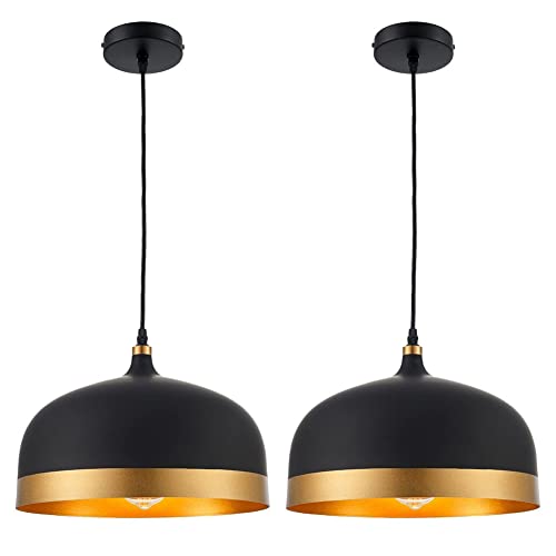 2 Pack Black & Gold Kitchen Pendant Light, Matte Black Adjustable Mini Chandeliers Mid Century Modern Ceiling Hanging Light Fixture for Dining Room Entryway Restaurant Cafe Bar Barber Shop