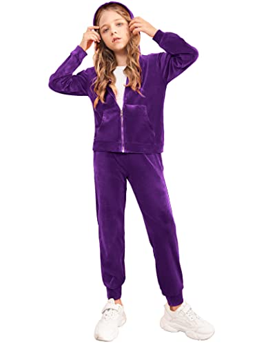 Image of Arshiner 2 Piece Outfits for Girls Kids Velour Tracksuit and Jogger Set