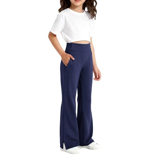 Pantalones de cintura alta con campana para niñas, pantalones negros escolares, pantalones de yoga, pantalones deportivos, pantalones de baile, pantalones de jogging, leggings para niñas, leggings de