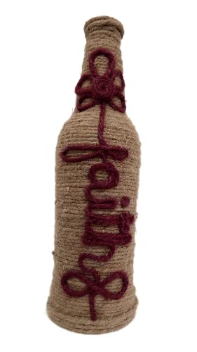 Biotica Free hand designs using coloured jute twine on natural jute twine wrapped bottle For Interior Decoration (MAROON-2) (JWL0FMR)