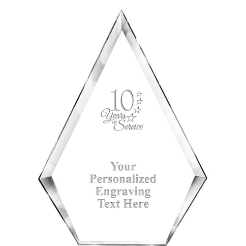 Crown Awards 10 Years of Service Engraved Trophy, 7" Athens Peak Custom Crystal Trophy Years Corporate Award