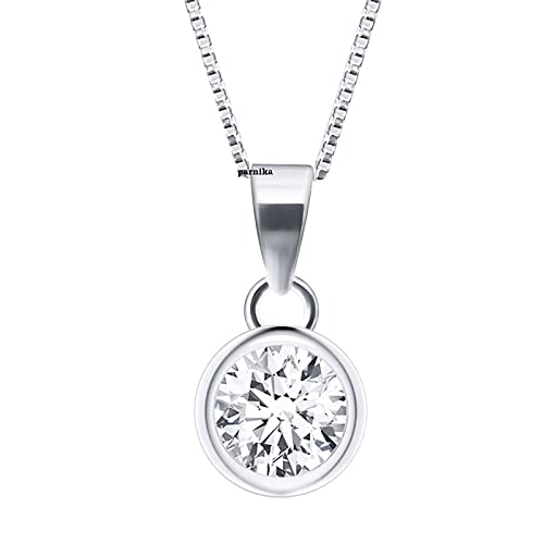 Image of Parnika 925 Sterling Silver Heart Solitaire Zircon Pendant for Women and Girls | Gift for Women n Girls | With Certificate of Authenticity | Pendant Only | Locket|