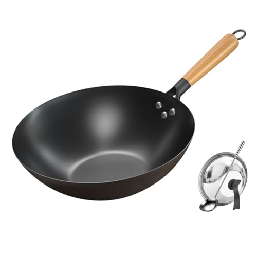 Wok de hierro tradicional con mango de madera 30cm