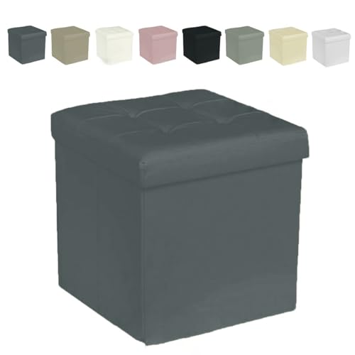 GX GARGIX Puff Pouf Contenitore Quadrato velluto Baule 38X38cm Trapuntato (dSSEL-GRIGIO)