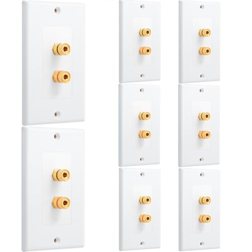 Image of Weewooday 8 Pcs Speaker Wall Plate Gold Plated 2 Connector Banana Plug Wall Plate for in-Wall Speaker Wire, Surround Sound & Audio Systems
