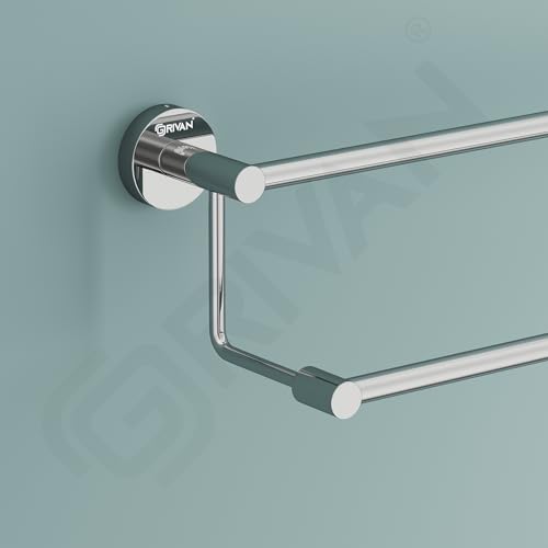 Image of GRIVAN Stainless Steel 2-Step Towel Rod for Bathroom | Wall Mounted Double Bar Towel Rack Rail | Bathroom Cloth Hanger Stand (Silver Chrome, 24 inch)